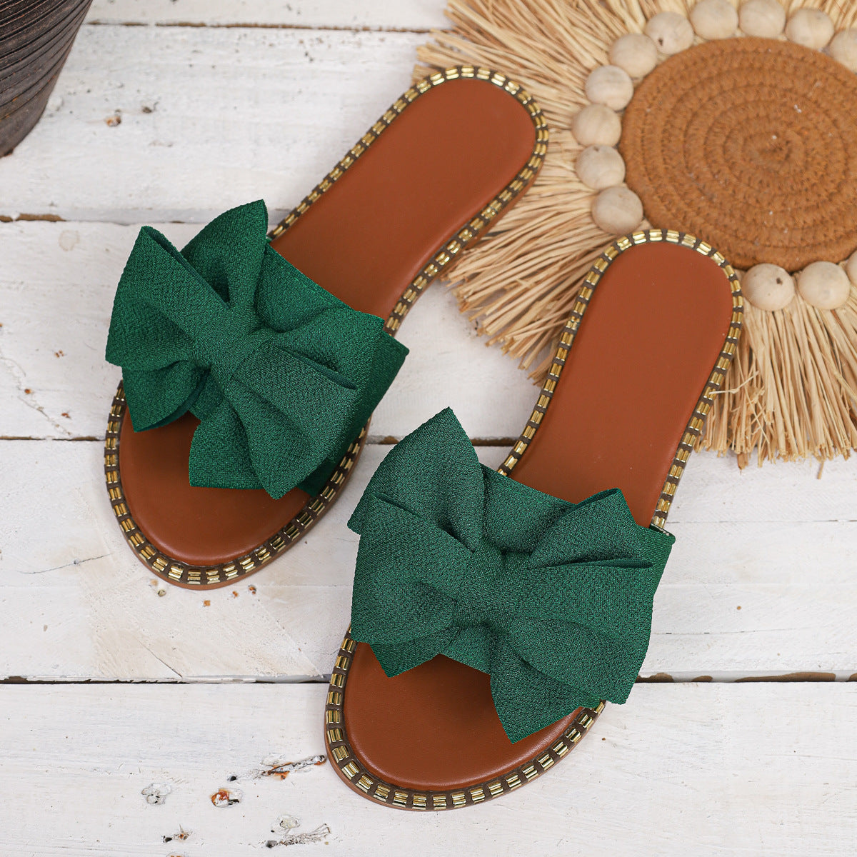 Shopimist bowknot embellished flat sandals with decorative bow detail and open-toe design, perfect for casual summer wear.