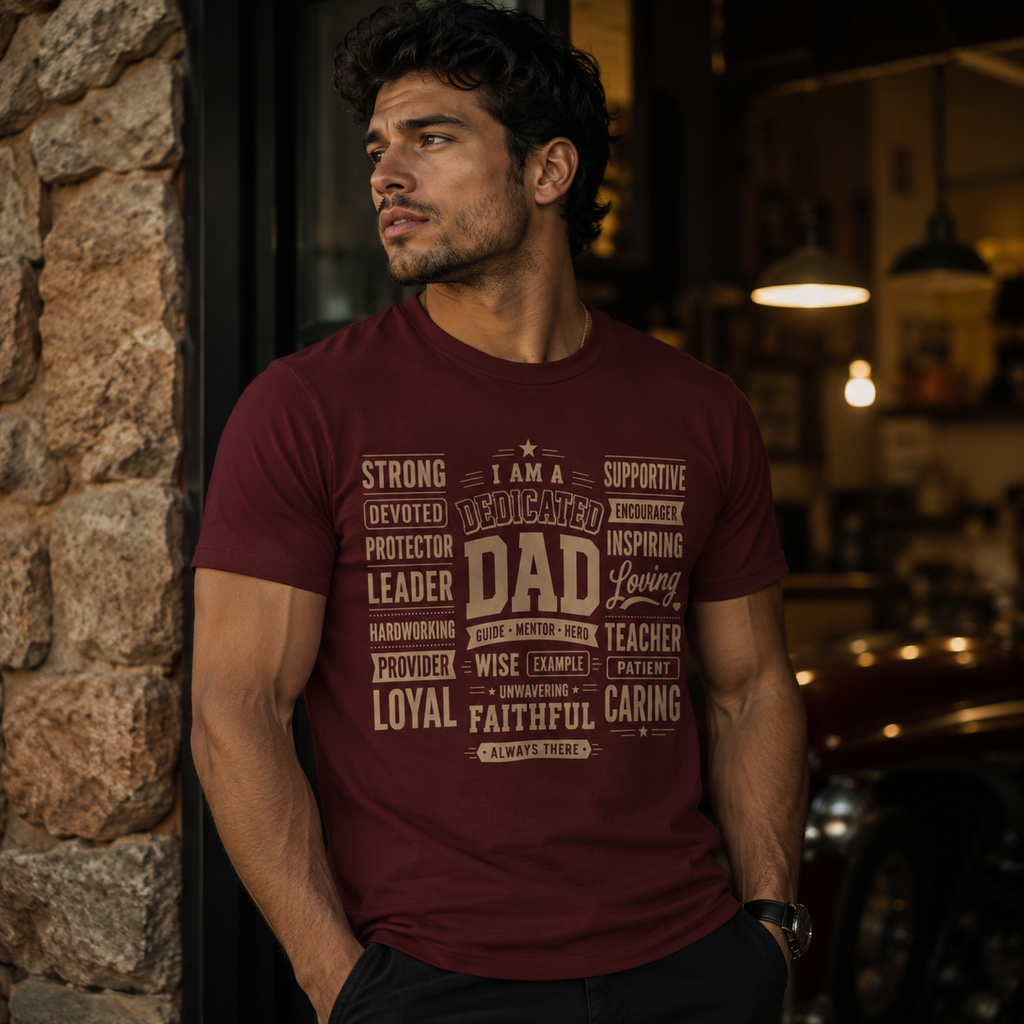 Wear Your Worship Dedicated Dad T-Shirt with "I Am More Than a Title" printed design, casual fit, soft cotton fabric.