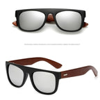 Black bamboo wooden arms sunglasses for men and women, stylish eyewear with natural wooden accents by FitiqueFit.