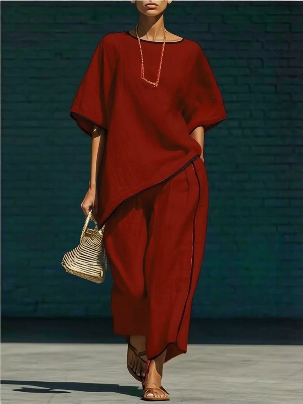 Contrast trim round neck top and pants set by Plush Fashion Hub, featuring a casual look with matching pieces and trim details.