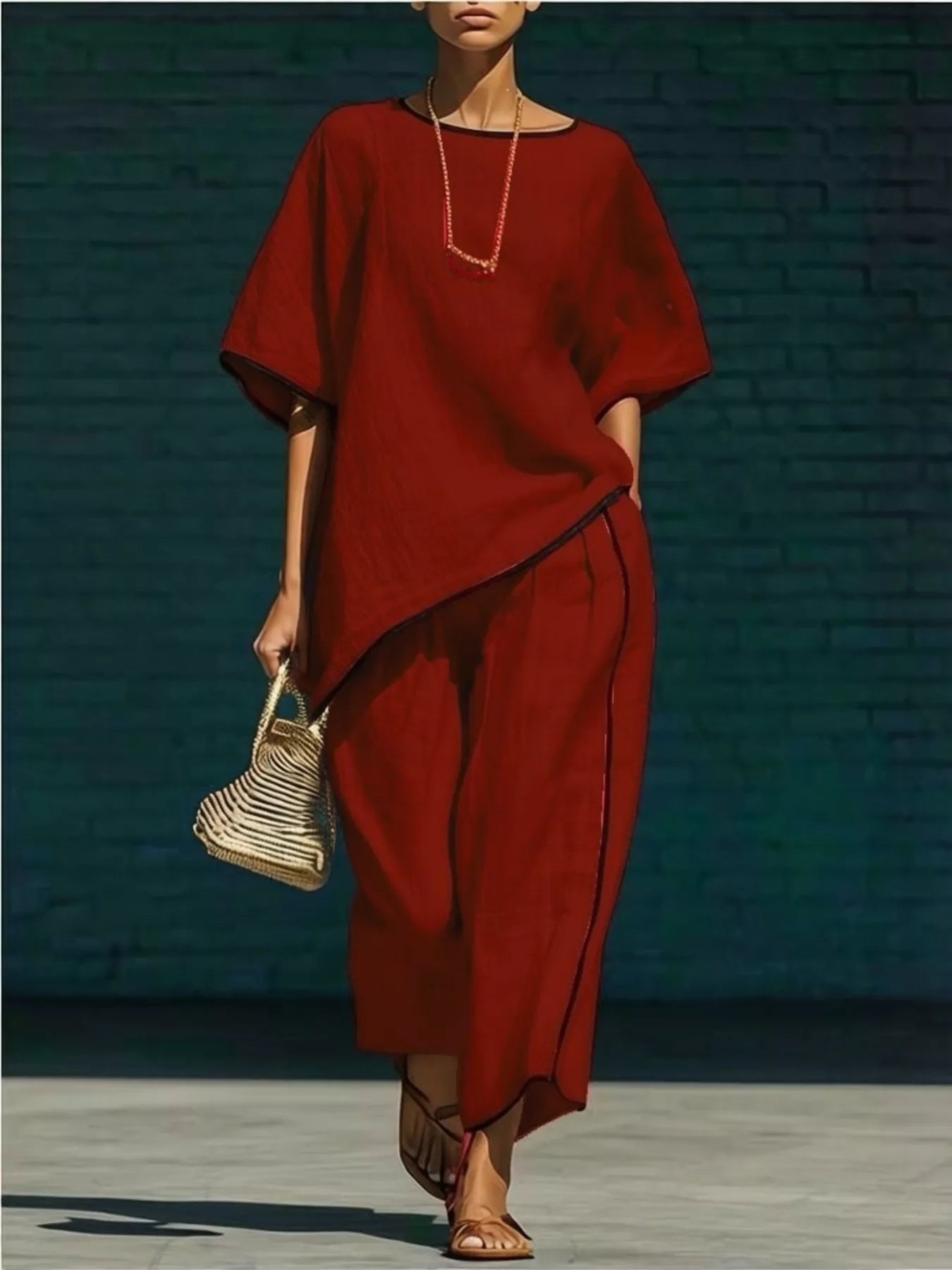 Contrast trim round neck top and pants set by Plush Fashion Hub, featuring a casual look with matching pieces and trim details.