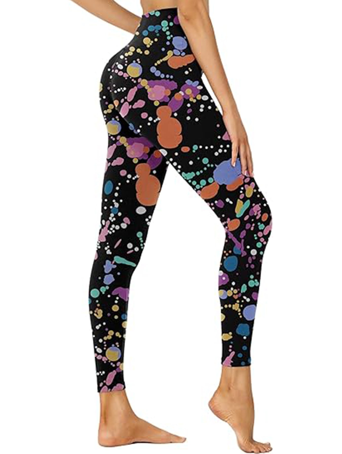 FitiqueFit cropped high-waisted inkjet print activewear leggings with vibrant workout pants design and stretchy fabric.