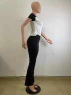 Shopimist contrast short sleeve tee and pants set, featuring a stylish casual outfit with a color-block design and comfortable fit.