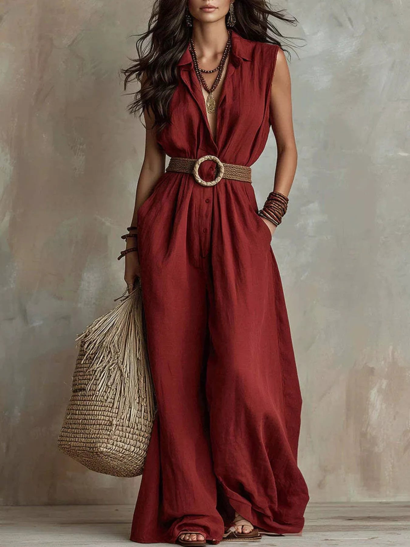Plus size sleeveless wide leg jumpsuit by Trendsi featuring a full-length design and comfortable fit, shown in a stylish fabric.