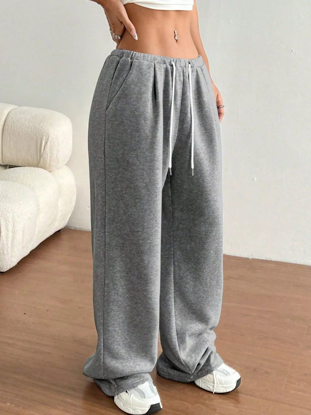 Simple Love high waist wide leg sweatpants with casual drawstring design, soft fabric, and relaxed fit for comfortable wear.