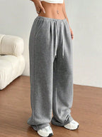 Simple Love high waist wide leg sweatpants with casual drawstring design, soft fabric, and relaxed fit for comfortable wear.