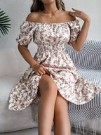 Floral puff sleeve dress with ruffled hem from Shopimist, featuring a feminine silhouette and vibrant flower pattern.