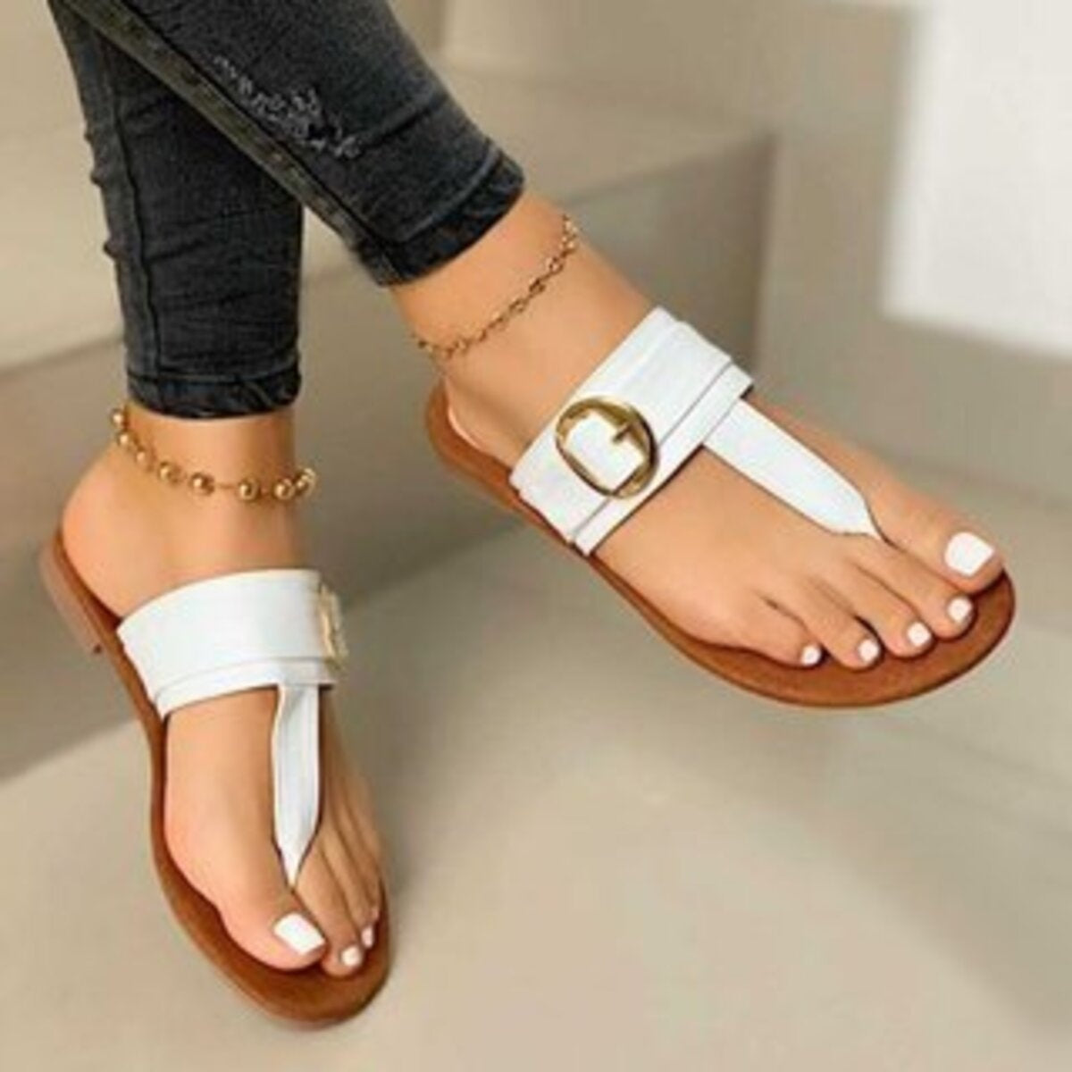 Shopimist Toe Post Buckle Sandals featuring comfortable straps and buckle closures, perfect for casual summer wear.