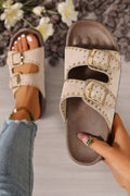 Leah Buckle faux suede slippers by Threaded Pear featuring a cozy slip-on design and buckle detail for comfortable indoor wear.