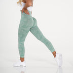 Snowflake camouflage high-waisted seamless yoga pants by Plush Fashion Hub, showcasing their fitted, stretchy activewear design.