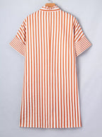 Stripe pinched V-neck mini dress with turn-up cuffs and pockets from Plush Fashion Hub, shown on a model.