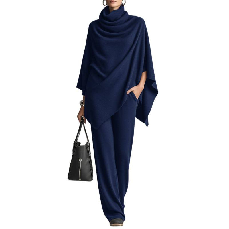 Autumn and Winter German Velvet Pile Collar Cloak Top+Wide Leg Pants Two Piece Set