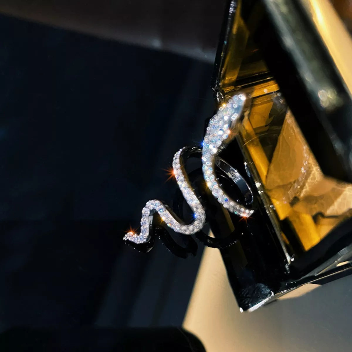 925 Sterling Silver Zircon Snake Bypass Ring featuring a sleek snake design and sparkling zircon stones