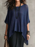 Plus size loose knit round neck top by Trendsi, featuring a full size, soft and cozy knit fabric in a casual style.