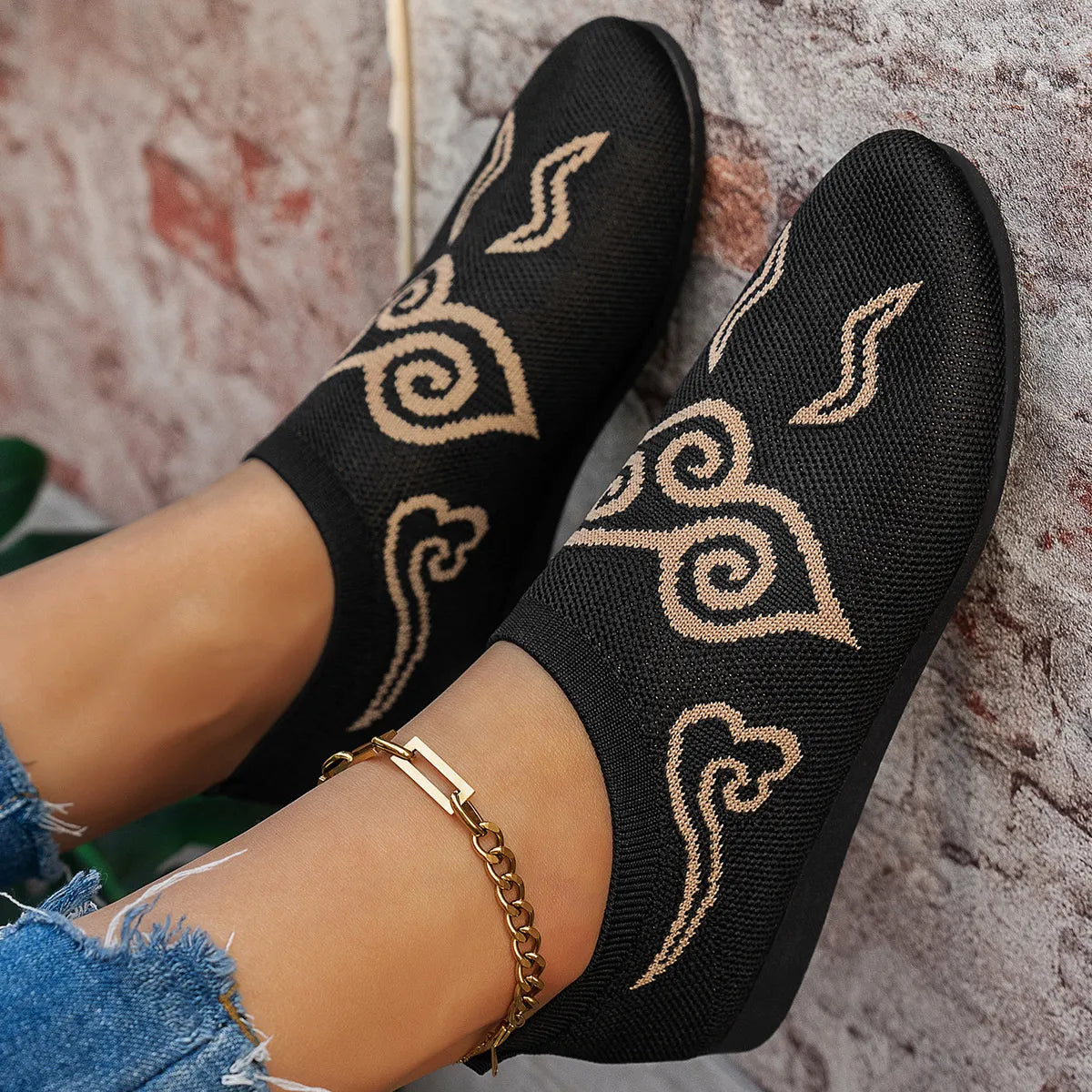 Knit cloud pattern flat loafers by Trendsi, stylish footwear with soft knit design and comfortable flat sole.