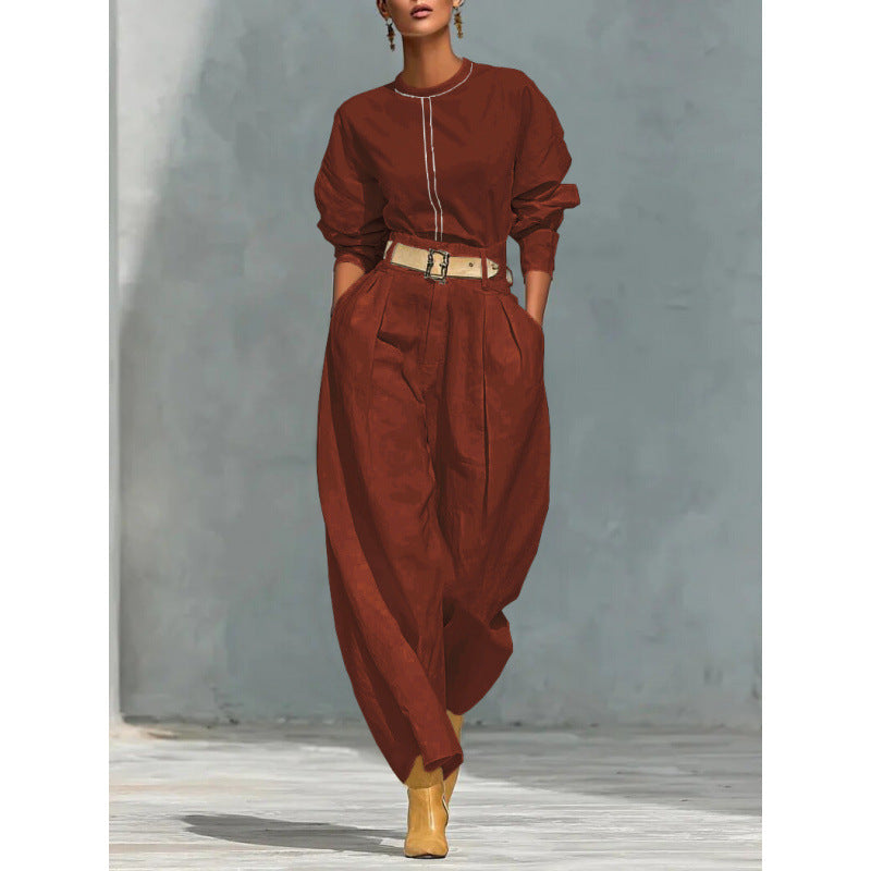 Relaxed Two-Piece Wide-Leg Set with Belt