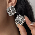 Pearl grid square stud earrings by Shopimist featuring elegant white pearls in a modern square design.