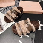Simply Love fuzzy plush slippers with buckle accent, cozy interior, and soft sole for comfortable indoor wear.