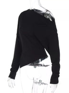 Asymmetrical Off-Shoulder Long Sleeve T-Shirt