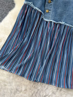 Plus size striped patchwork denim skirt by Plush Fashion Hub, showcasing a full-length design with colorful patchwork patterns.