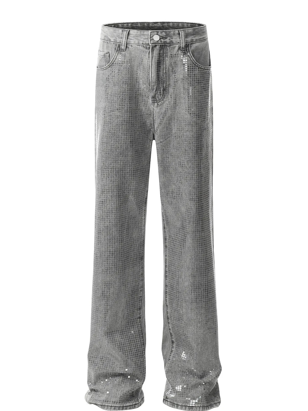 Men's straight-leg denim jeans in classic blue, featuring a standard fit and five-pocket design by Plush Fashion Shop.