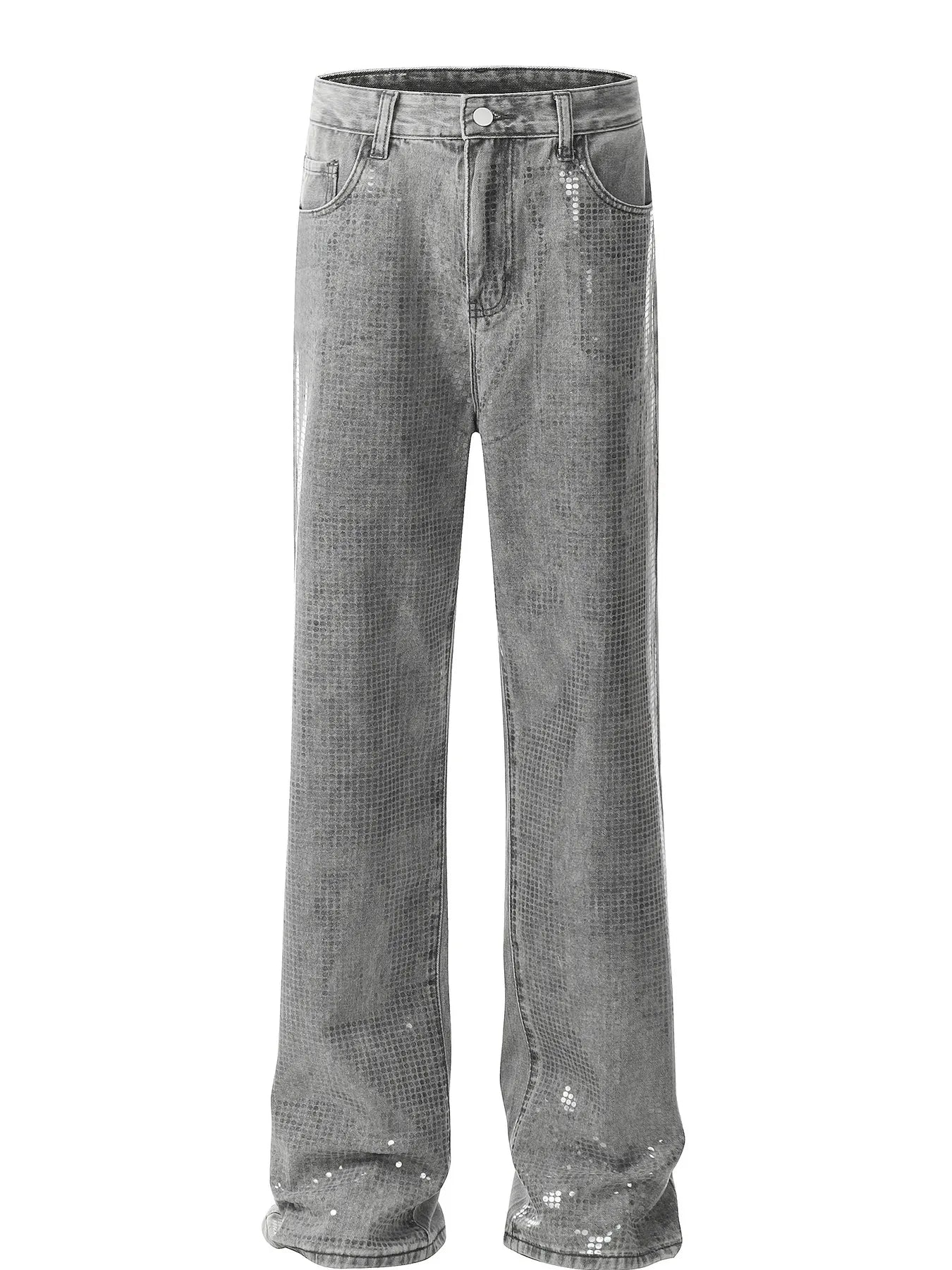 Men's straight-leg denim jeans in classic blue, featuring a standard fit and five-pocket design by Plush Fashion Shop.