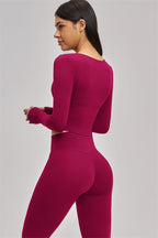 Fitglutes Activewear long sleeve crop top with fitted style, soft fabric, and stylish design for gym and workout sessions.