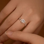 Sterling silver leaf ring with a 1-carat moissanite gemstone, featuring detailed leaf design and elegant craftsmanship.