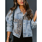 Women's cropped distressed denim jacket by FitiqueFit, casualwear with ripped details and a trendy fit, shown on a model.