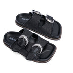 Eprolo denim minimalist strappy Roman sandals with open toe design and flat sole, stylish and comfortable footwear for warm weather.