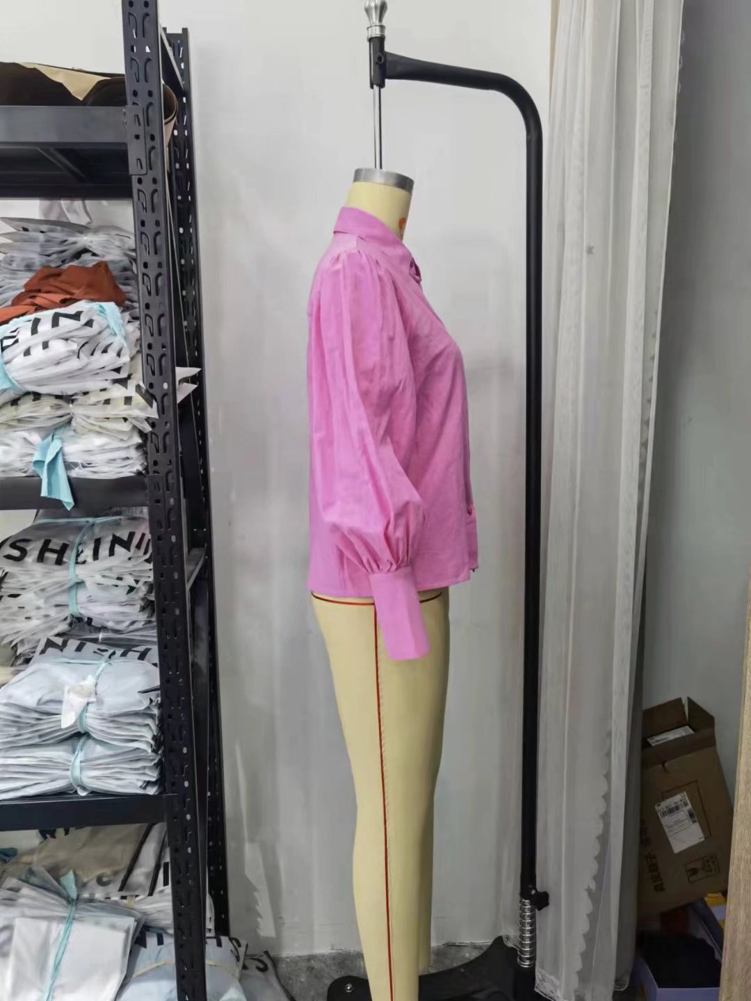 For Polo Collar Solid Color Single-Breasted Lantern Sleeve Cotton Long-Sleeved Shirt For Women Bella Mia