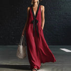 Women's V-Neck Strapless Sleeveless Maxi Dress | Resort-Style Elegant Long Dress