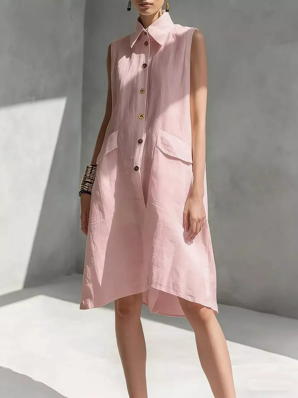 Plus size button front sleeveless dress by Shopimist, full-length casual dress with a flattering fit and sleeveless design.