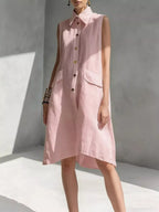 Plus size button front sleeveless dress by Shopimist, full-length casual dress with a flattering fit and sleeveless design.