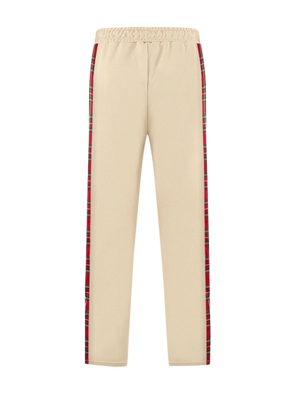 Men's full size plaid trim snap-button track pants by Shopimist, featuring a stylish plaid detail and comfortable fit.
