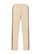 Men's full size plaid trim snap-button track pants by Shopimist, featuring a stylish plaid detail and comfortable fit.