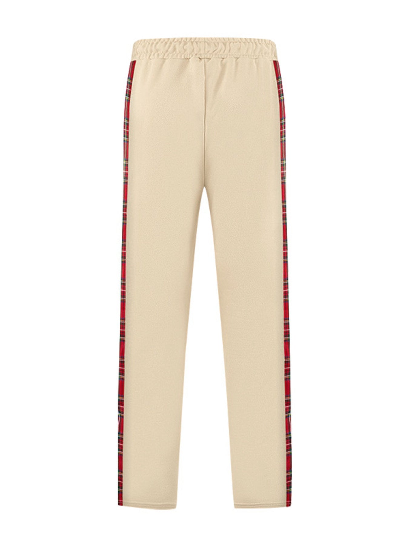 Men's full size plaid trim snap-button track pants by Shopimist, featuring a stylish plaid detail and comfortable fit.