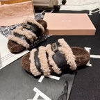 Fuzzy plush slippers with buckle accent from Simply Love, featuring soft material and cozy design for comfortable indoor wear.