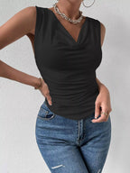 Cowl neck tank top from Trendsi featuring a relaxed fit and sleeveless design, ideal for casual and stylish summer outfits.