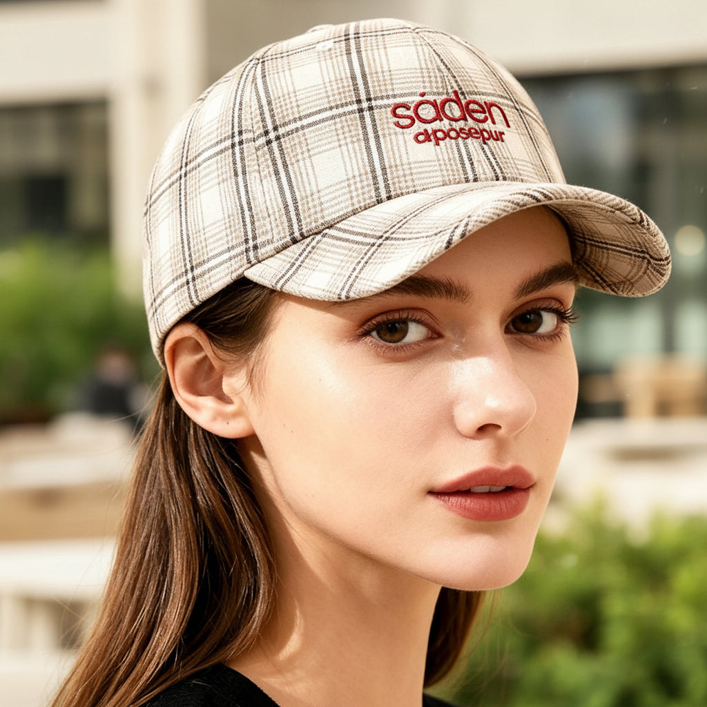 Women's striped checkered embroidered baseball cap by FitiqueFit featuring a stylish pattern and adjustable strap, available in four colors.