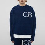 Unisex Casual Oversized CB Letter Knit Crew Neck Sweater