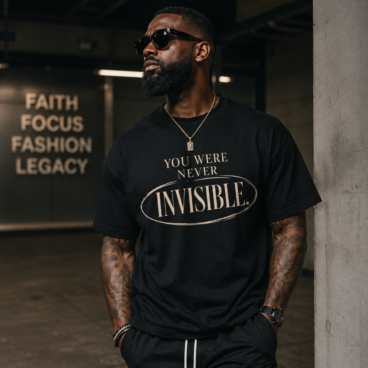 Wear Your Worship You Were Never Invisible inspirational statement T-shirt, showing the front design with bold text on soft fabric.