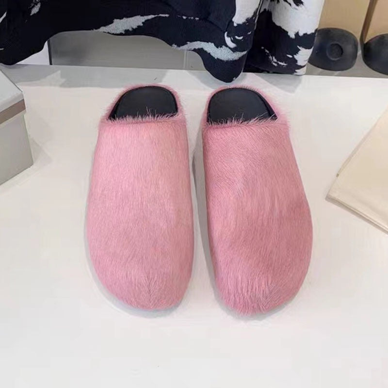 Eprolo Matsuke genuine leather horse hair half slippers with soft interior and stylish design, ideal for comfortable indoor wear.
