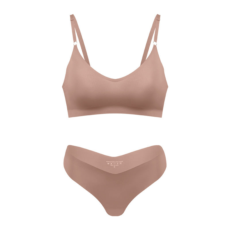 Seamless women's V-neck underwear set with briefs by eprolo, large size no steel ring, soft and comfortable for everyday wear