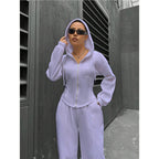 eprolo relaxed hooded zip-up top and wide-leg trousers two-piece set, casual loungewear with hood and comfortable fit