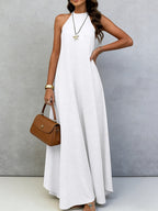 Women's ice silk crinkle sleeveless swing maxi dress by Plush Fashion Hub, casualwear with flowing silhouette and lightweight fabric.