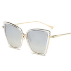 Black mirrored cat eye sunglasses for women by Plush Fashion Hub, stylish eye wear with bold, fashionable design.