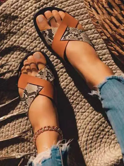 Plush Fashion Hub women's summer sandals with plush straps and flat soles, perfect for casual wear and warm weather.
