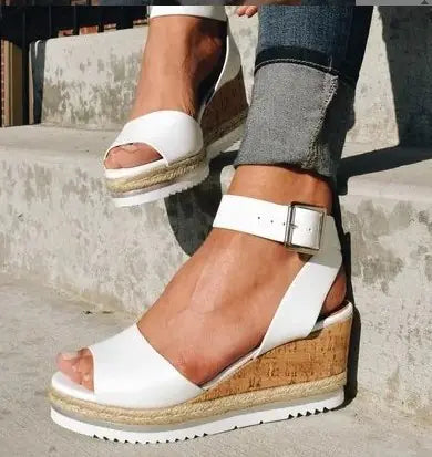 Women's wedge heel sandals with buckle closure, stylish and comfortable, featuring a trendy design by Trendy Attic Store01.