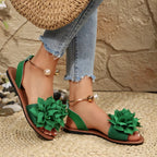 Shopimist floral decor flat sandals with colorful flower embellishments, featuring comfortable flat soles and open toe design.